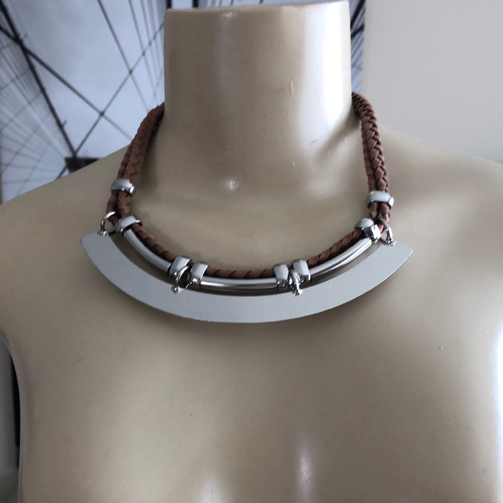 SILVER LEATHER BRAIDED NECKLACE